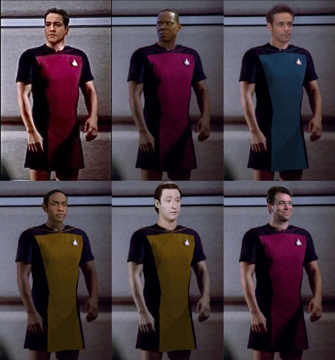 This meme is an image of the character DeForest Kelley, who played Dr. "Bones" McCoy in the original Star Trek series, with his face Photoshopped onto the body of the character Lieutenant Worf from Star Trek: The Next Generation. The image is captioned "Worf's Bones".